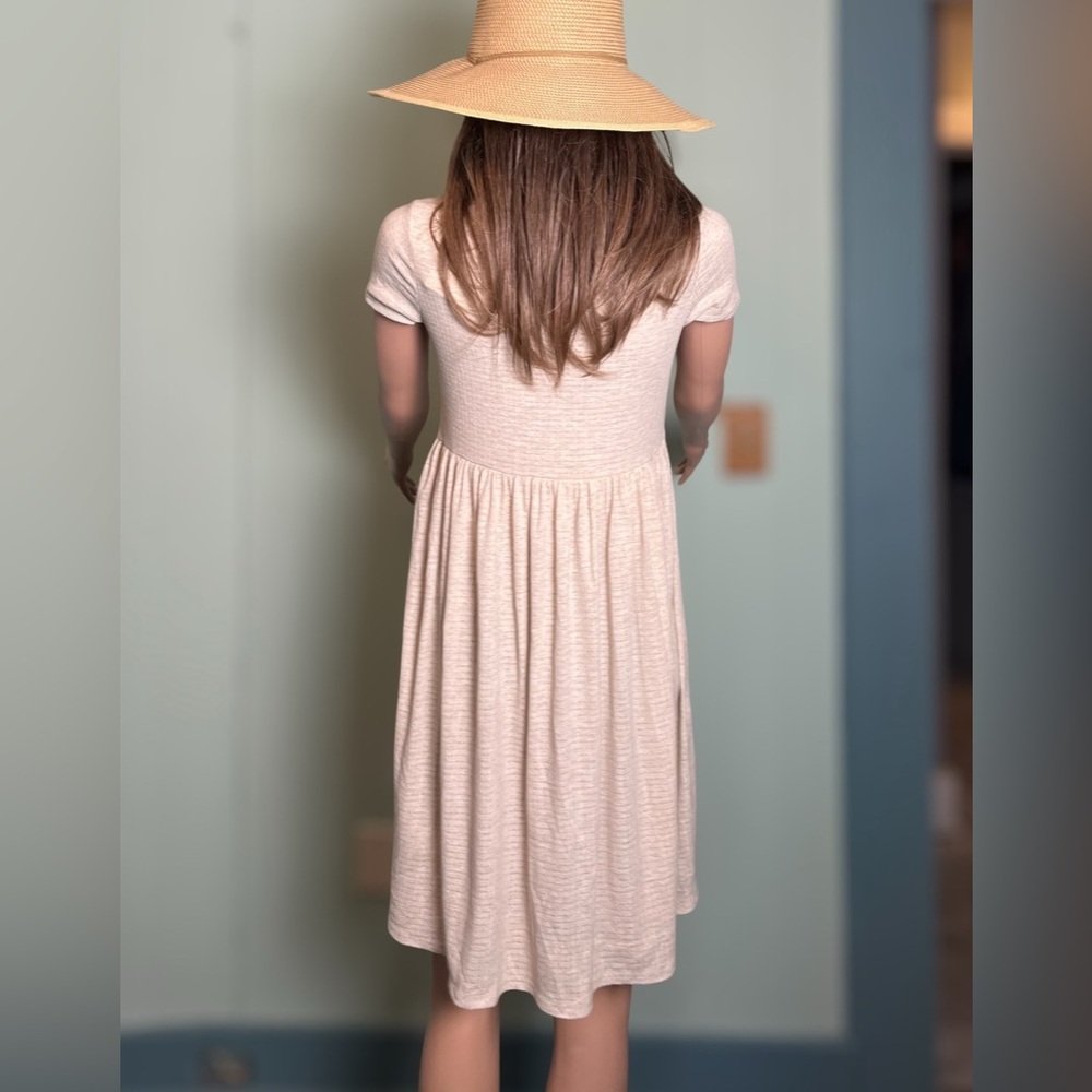 See You Monday - Baby Doll T-Shirt Dress - Tan/Cream - Picture 7 of 11